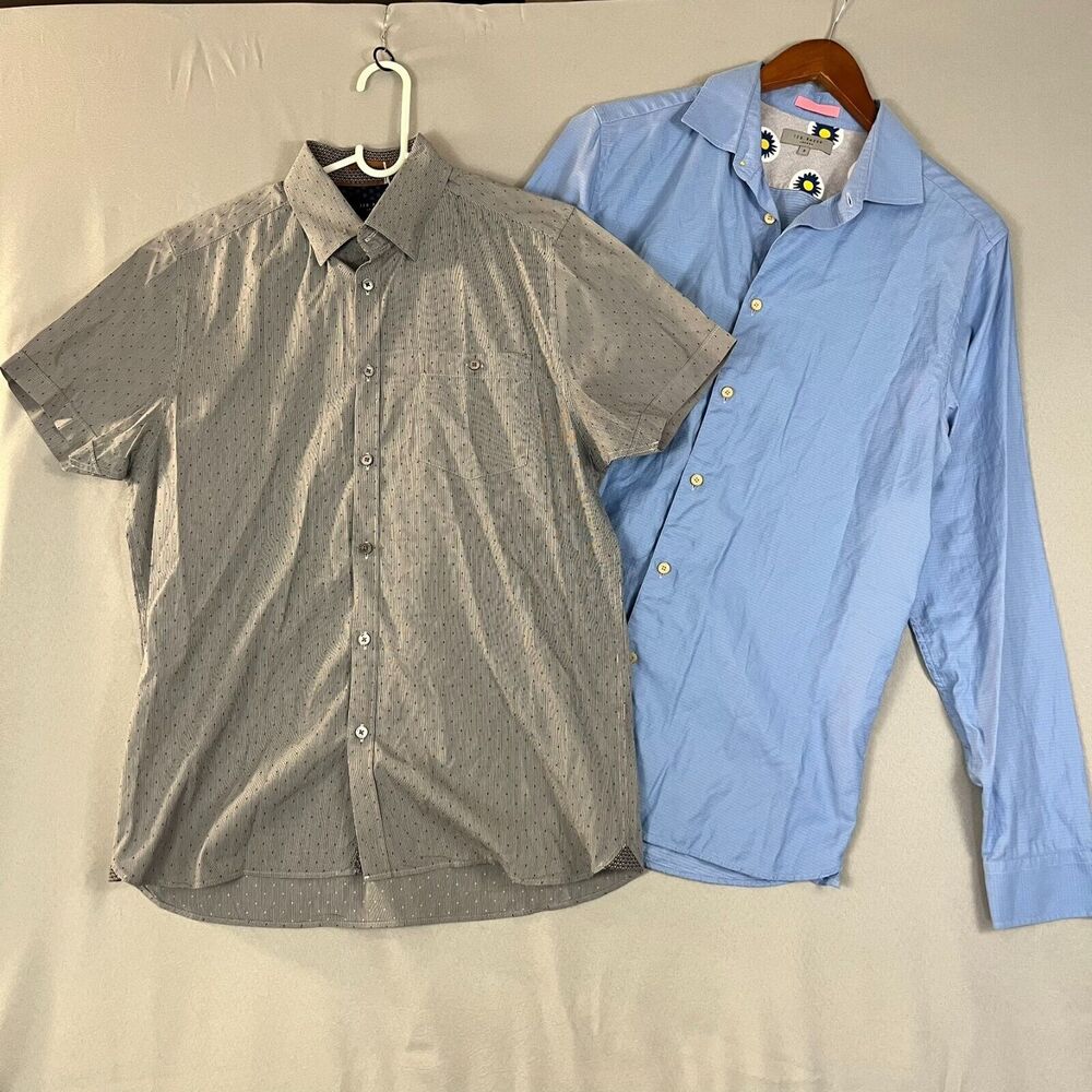Lot Of 2 Ted Baker Shirt Mens 3 Gray Blue 100% Cotton Professional Career Office